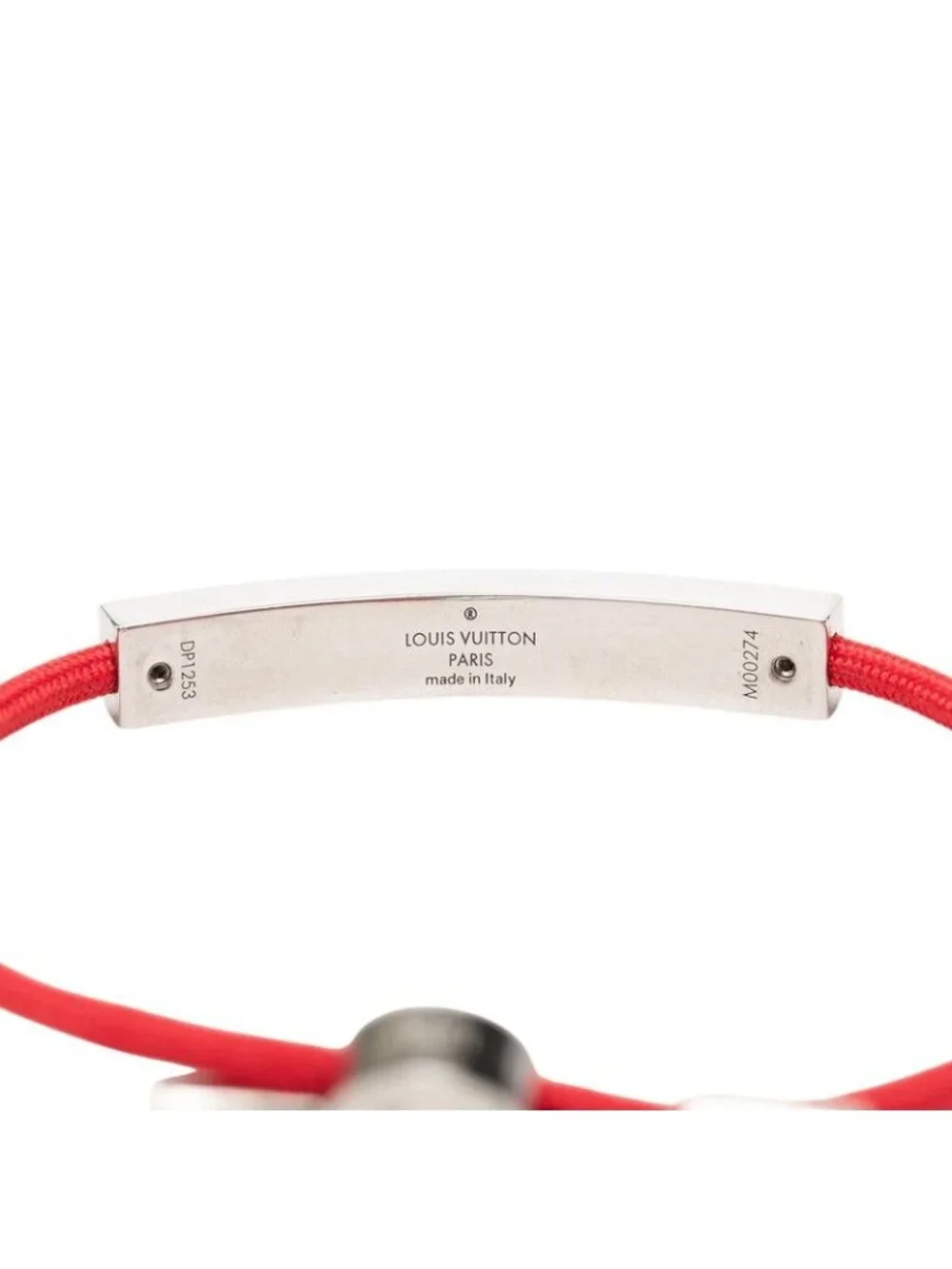 Louis Vuitton Bracelet LV Space Logo Plate Red Metal Nylon